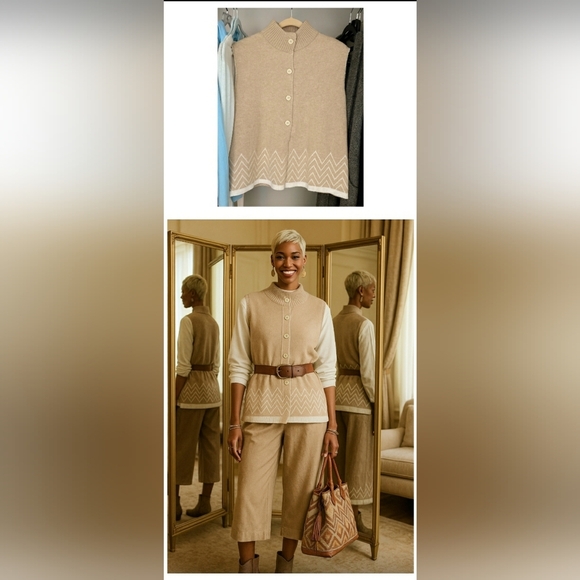 Boho Preppy Knit Cashmere Wool Lagenlook Artisy Career Cottagecore Cozy Vest - Picture 1 of 6